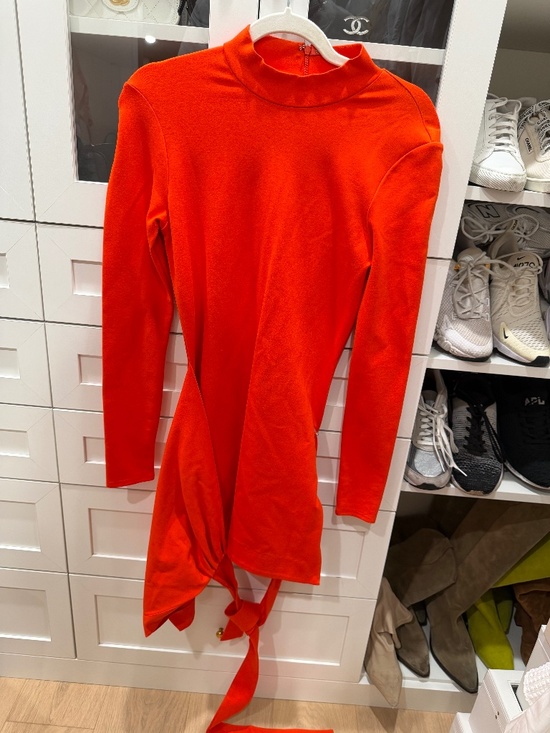 Alexis Dresses & Skirts - Alexis Orange Mock Neck Long Sleeve Mini Dress Wrap Tie Waist Bodycon